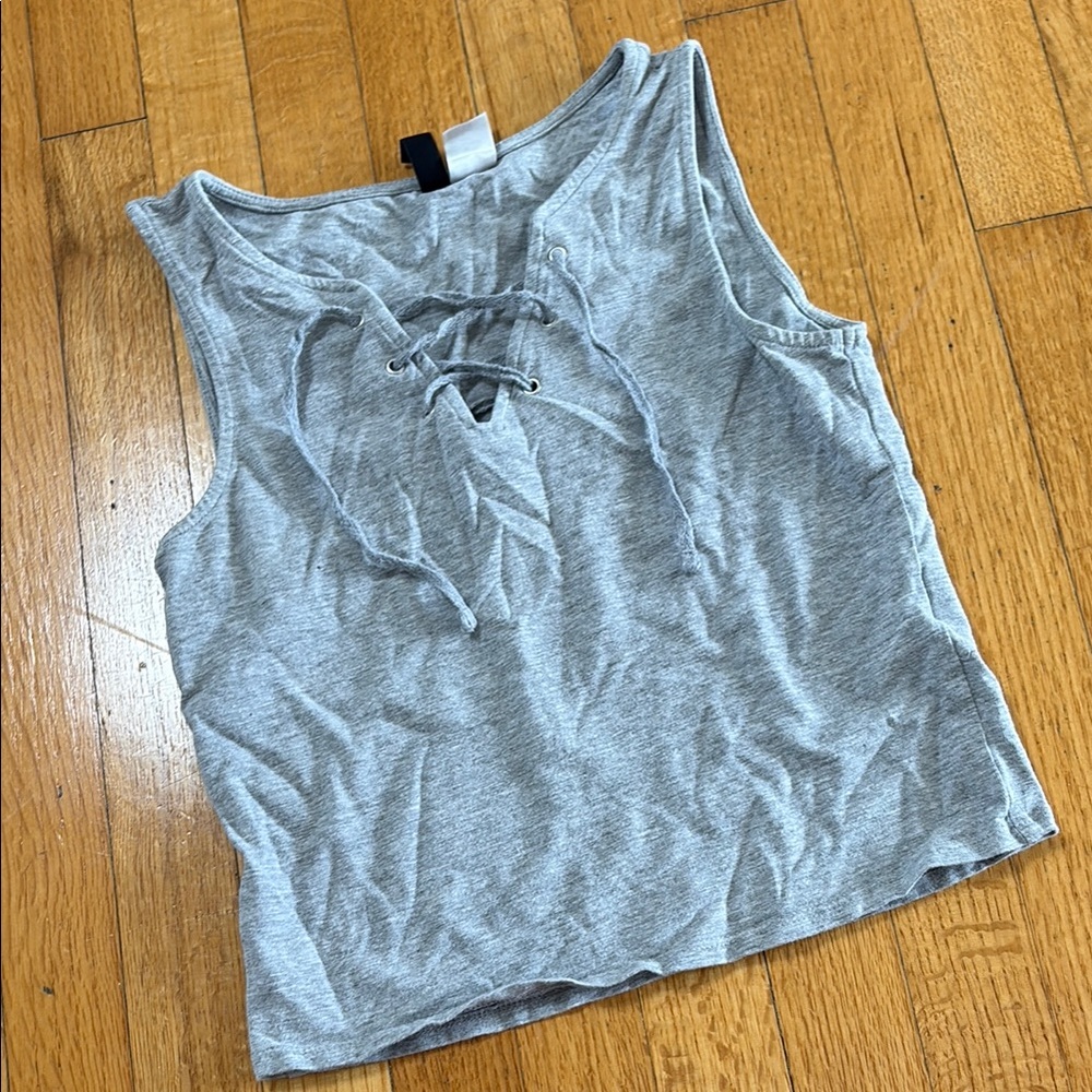 H&M Light Gray Lace-Up Tank Top